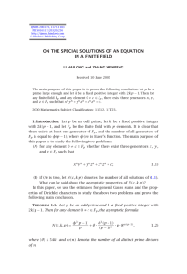 ON THE SPECIAL SOLUTIONS OF AN EQUATION IN A FINITE FIELD