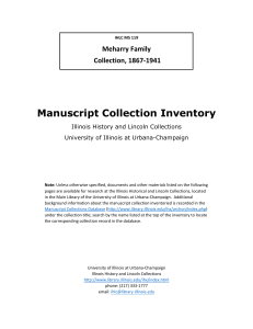 Manuscript Collection Inventory Meharry Family   Collection, 1867‐1941  Illinois History and Lincoln Collections