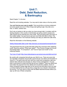 Unit 7: Debt, Debt Reduction, &amp; Bankruptcy