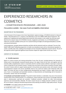 EXPERIENCED RESEARCHERS IN COSMETICS  – COSMETOSCIENCES PROGRAMME – ARD 2020