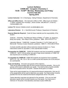 Lecture Syllabus CHEM 202 - Inorganic Chemistry 2 10:00 - 10:50