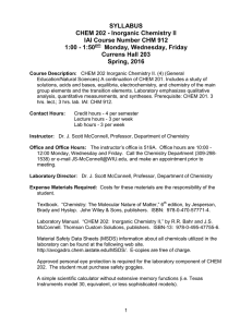 SYLLABUS CHEM 202 - Inorganic Chemistry ll IAI Course Number CHM 912