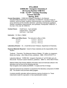 SYLLABUS CHEM 202 - Inorganic Chemistry ll IAI Course Number CHM 912