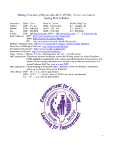 Biology/Chemistry/Physics 482/482 G (WID):  Science in Context Spring 2016 Syllabus