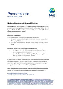 Press release Notice of the Annual General Meeting Stockholm March 5, 2014