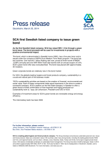 Press release SCA first Swedish listed company to issue green bond