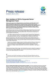 Press release New members of SCA’s Corporate Senior Management Team