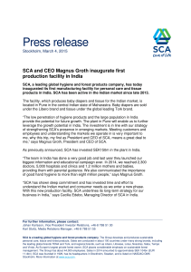 Press release SCA and CEO Magnus Groth inaugurate first