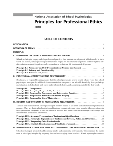 Principles for Professional Ethics TABLE OF CONTENTS National Association of School Psychologists 2010