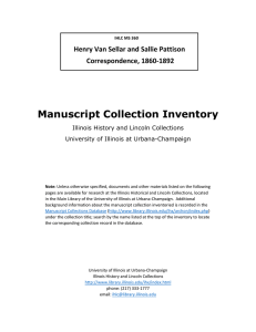 Manuscript Collection Inventory Henry Van Sellar and Sallie Pattison Correspondence, 1860-1892  