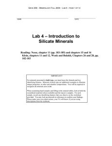 – Introduction to Lab 4 Silicate Minerals