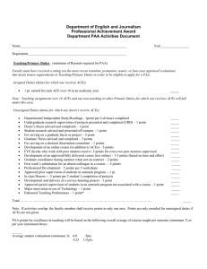 Department of English and Journalism Professional Achievement Award Department PAA Activities Document