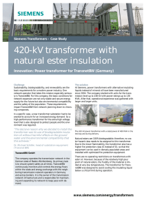 420-kV transformer with natural ester insulation Innovation: Power transformer for TransnetBW (Germany)