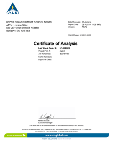 Certificate of Analysis Lab Work Order #:   L1496626