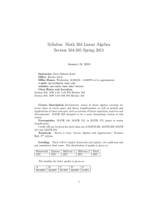 Syllabus: Math 304 Linear Algebra Section 504-505 Spring 2015 January 24, 2016