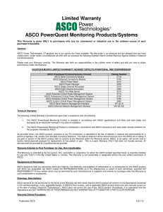 Limited Warranty  ASCO PowerQuest Monitoring Products/Systems