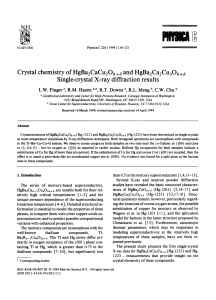 Crystal chemistry of HgBa2CaCu208+  and HgBa2Ca2Cu308+ Single-crystal X-ray diffraction results