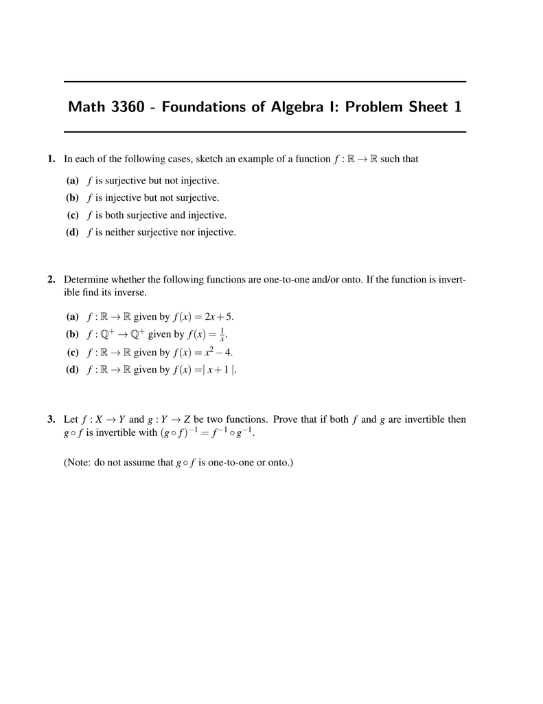 Math 3360 Foundations Of Algebra I Problem Sheet 1