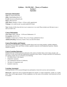 Syllabus  - MATH 4362 – Theory of Numbers Section 1