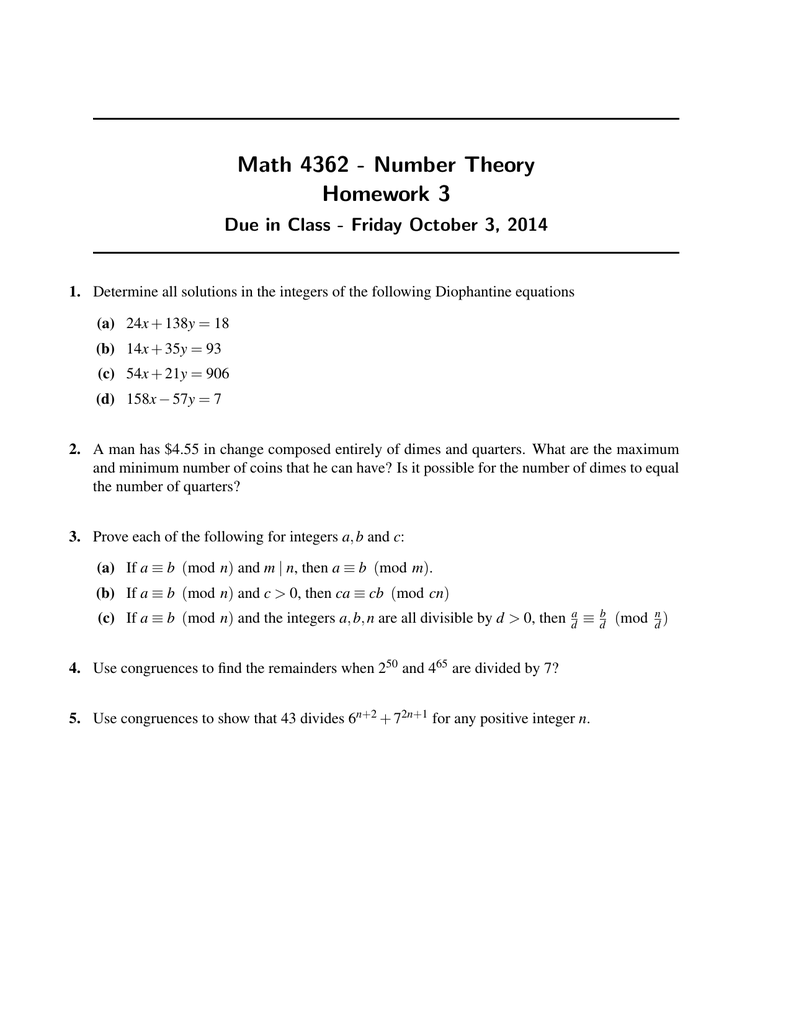 Math 4362 Number Theory Homework 3