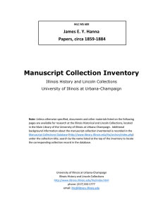 Manuscript Collection Inventory James E. Y. Hanna Papers, circa 1859-1884