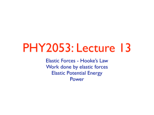 PHY2053: Lecture 13 Elastic Forces - Hooke’s Law Elastic Potential Energy
