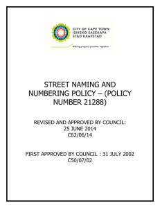 STREET NAMING AND NUMBERING POLICY – (POLICY NUMBER 21288)