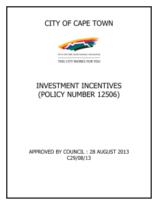 CITY OF CAPE TOWN  INVESTMENT INCENTIVES (POLICY NUMBER 12506)