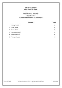 CITY OF CAPE TOWN COST SURFACE MODEL USER MANUAL - VOLUME I