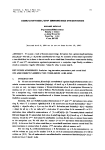 COMMUTATIVITY RESULTS FOR SEMIPRIME RINGS WITH DERIVATIONS Department Nasr EGYPT