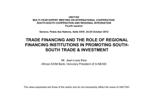 UNCTAD MULTI-YEAR EXPERT MEETING ON INTERNATIONAL COOPERATION: SOUTH-SOUTH COOPERATION AND REGIONAL INTEGRATION