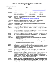 CHEM 350 -- ANALYTICAL CHEMISTRY FOR THE LIFE SCIENCES Spring 2016