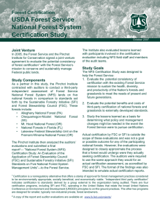 USDA Forest Service National Forest System Certifi cation Study Forest Certifi cation