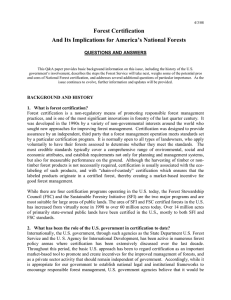 Forest Certification And Its Implications for America’s National Forests  QUESTIONS AND ANSWERS