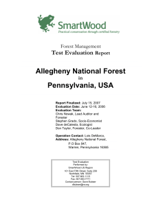 Allegheny National Forest Pennsylvania, USA Test Evaluation Forest Management