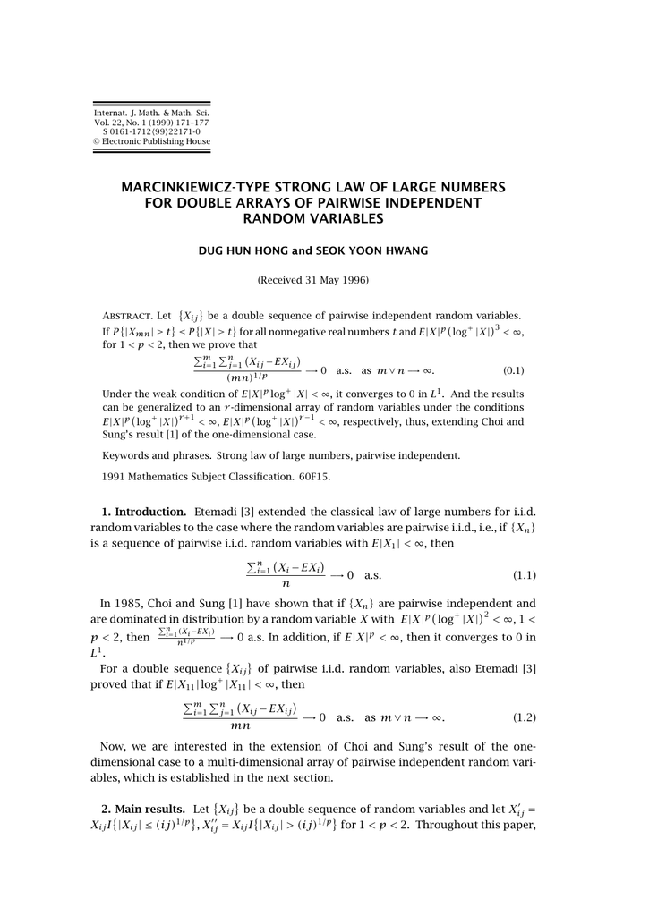 Marcinkiewicz Type Strong Law Of Large Numbers Random Variables