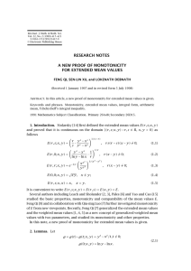 RESEARCH NOTES A NEW PROOF OF MONOTONICITY FOR EXTENDED MEAN VALUES