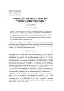 BOUNDED AND -SOLUTIONS TO A SECOND ORDER NONLINEAR DIFFERENTIAL EQUATION WITH