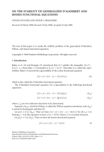 ON THE STABILITY OF GENERALIZED D’ALEMBERT AND JENSEN FUNCTIONAL EQUATIONS