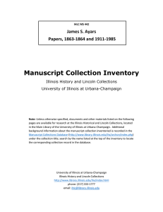 Manuscript Collection Inventory James S. Ayars Papers, 1863-1864 and 1911-1985