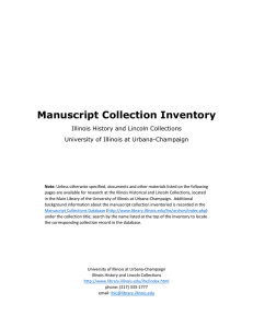 Manuscript Collection Inventory  Illinois History and Lincoln Collections