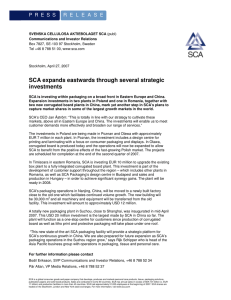 SCA expands eastwards through several strategic investments