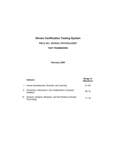Illinois Certification Testing System FIELD 183:  SCHOOL PSYCHOLOGIST TEST FRAMEWORK February 2004