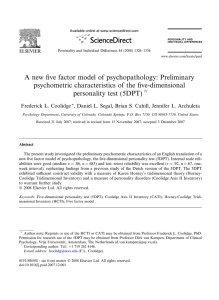 A new ﬁve factor model of psychopathology: Preliminary