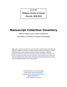 Manuscript Collection Inventory Religious Society of Friends Records, 1828-2016