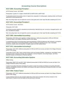 Accounting Course Descriptions ACCT 2003: Accounting Principles I
