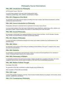 Philosophy Course Descriptions PHIL 2003: Introduction to Philosophy