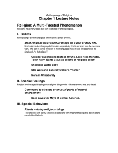 Chapter 1 Lecture Notes Religion: A Multi-Faceted Phenomenon I. Beliefs