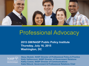 Professional Advocacy 2015 GW/NASP Public Policy Institute Thursday, July 16, 2015 Washington, DC