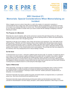 WS1 Handout 21: Memorials: Special Considerations When Memorializing an Incident School Crisis